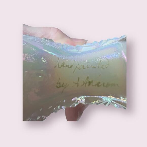 Vtg Fenton Iridescent Ladies Daisy & Gold Button Cat Face Shoe - Picture 8 of 9